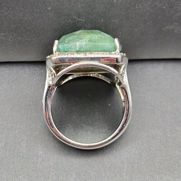 Sterling & Tourmaline Ring Size 6 Quartz Accents Ornate Cutouts 13.4g Signed QJ - Picture 4 of 14